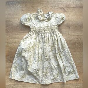 Rare Editions Green Floral Smocked Dress Puff Sleeve Ruffle Collar Vintage